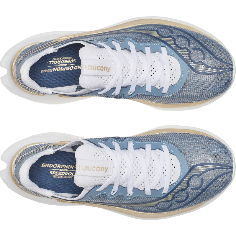 Women Endorphin Pro 5, Saucony Women Endorphin Pro 5 in 142-Storm/Gilded pair top