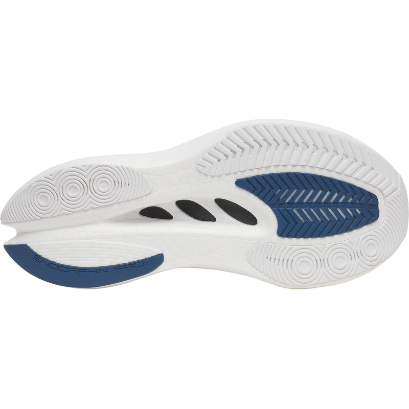 Women Endorphin Pro 5, Saucony Women Endorphin Pro 5 in 142-Storm/Gilded bottom of right shoe