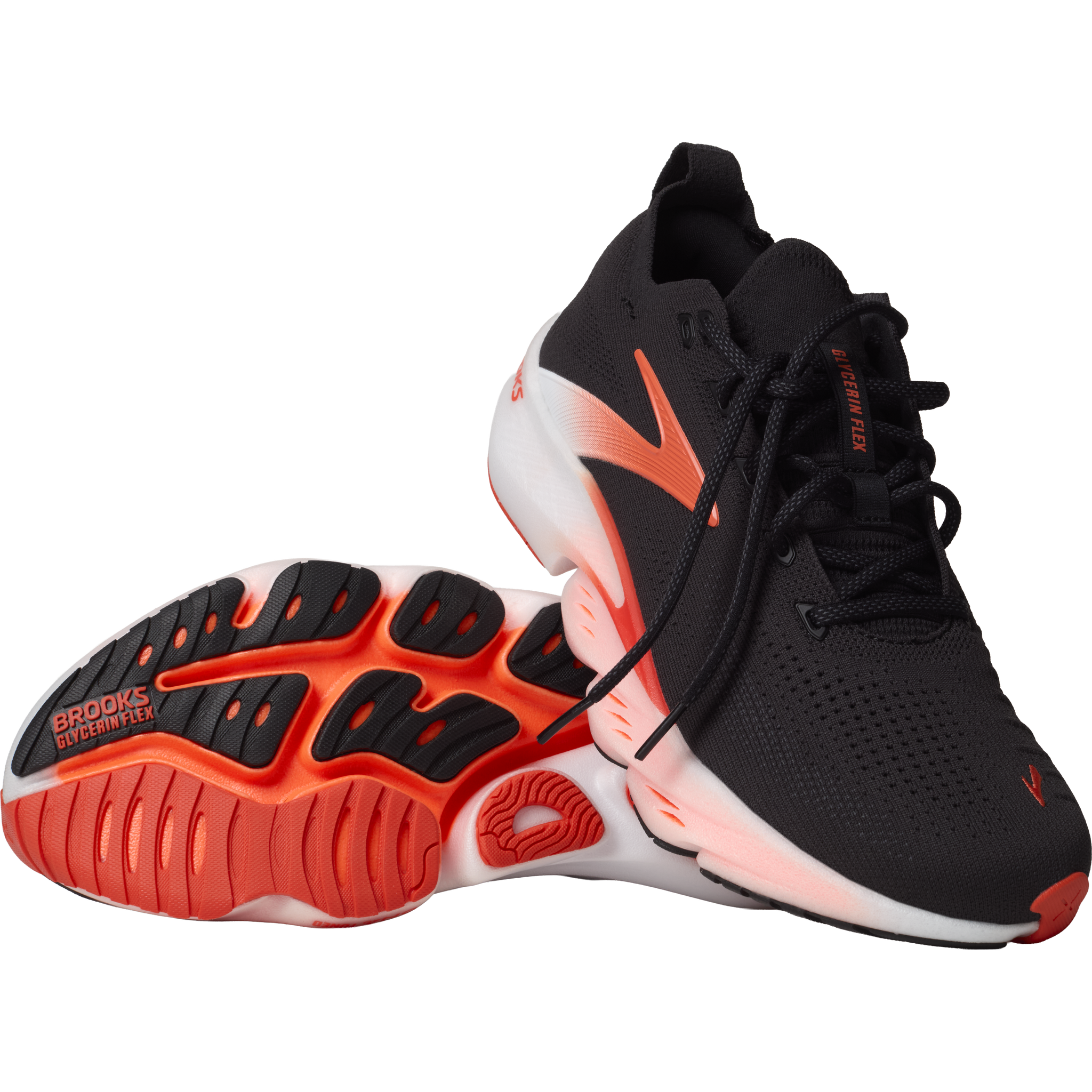 Brooks Men's Glycerin Flex in 023-Black/Orange pair top and bottom