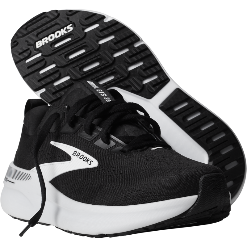 Women's Ariel 26, Brooks Women's Ariel 26 in090-Black/Grey/White pair front and bottom