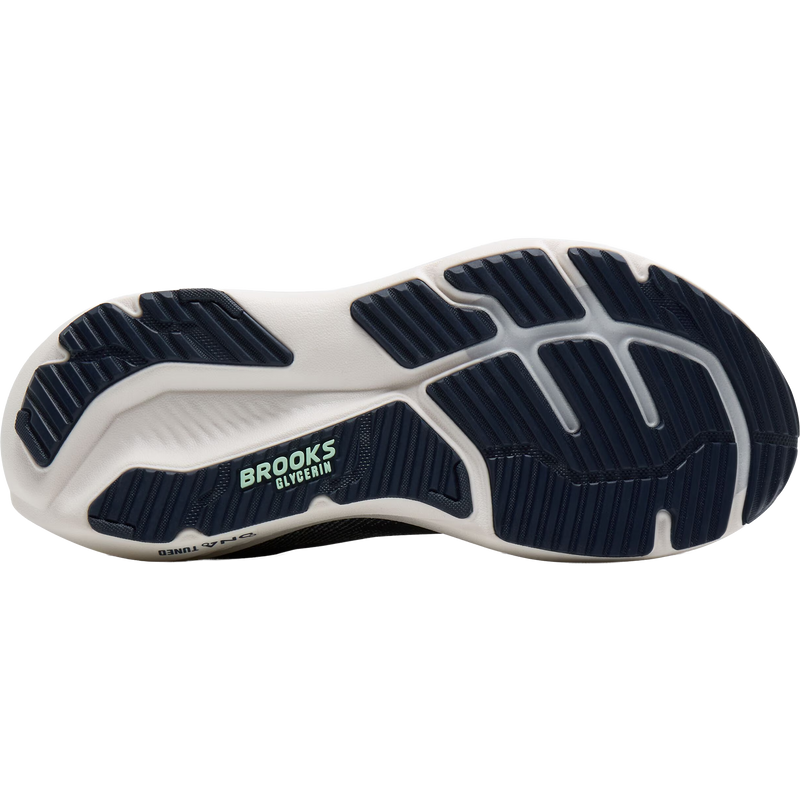 Women's Glycerin 23 Wide, Brooks Women's Glycerin 23 in 453-Spellbound/Yucca/Pink botttom of the right shoe