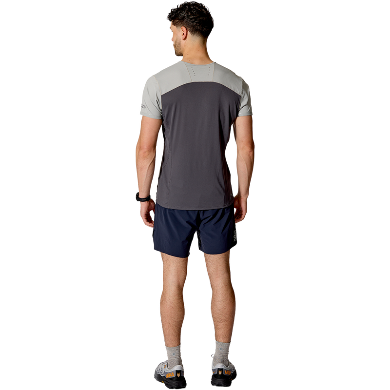 Men's Sonic Ultra Tee, Rab Men's Sonic Ultra Tee in Light Zinc Graphene back side on model