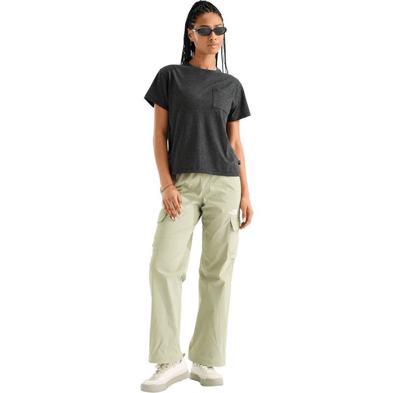 Women's Tri-Blend Pocket Tee, The North Face Women's  Tri-Blend Pocket Tee in Black Heather full body on model