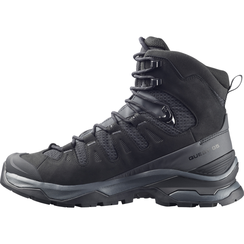 Men's Quest 5 GTX, Salomon Men's Quest 5 GTX in Asphalt/Black inside profile of right boot