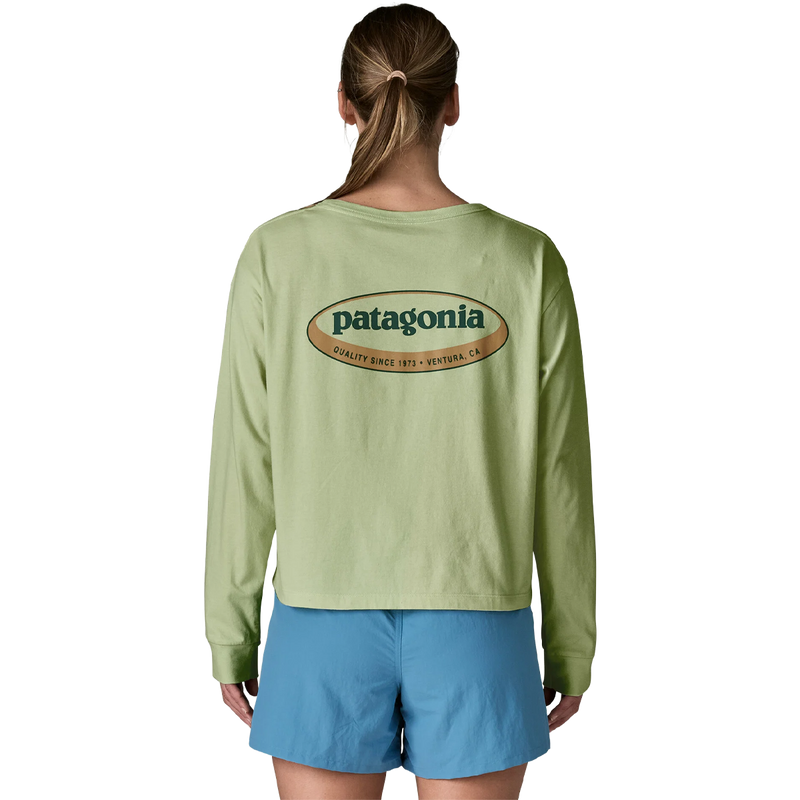 Women's Long-Sleeved '95 Oval Logo Easy-Cut T-Shirt, Patagonia Women's Long-Sleeved '95 Oval Logo Easy-Cut T-Shirt back on model
