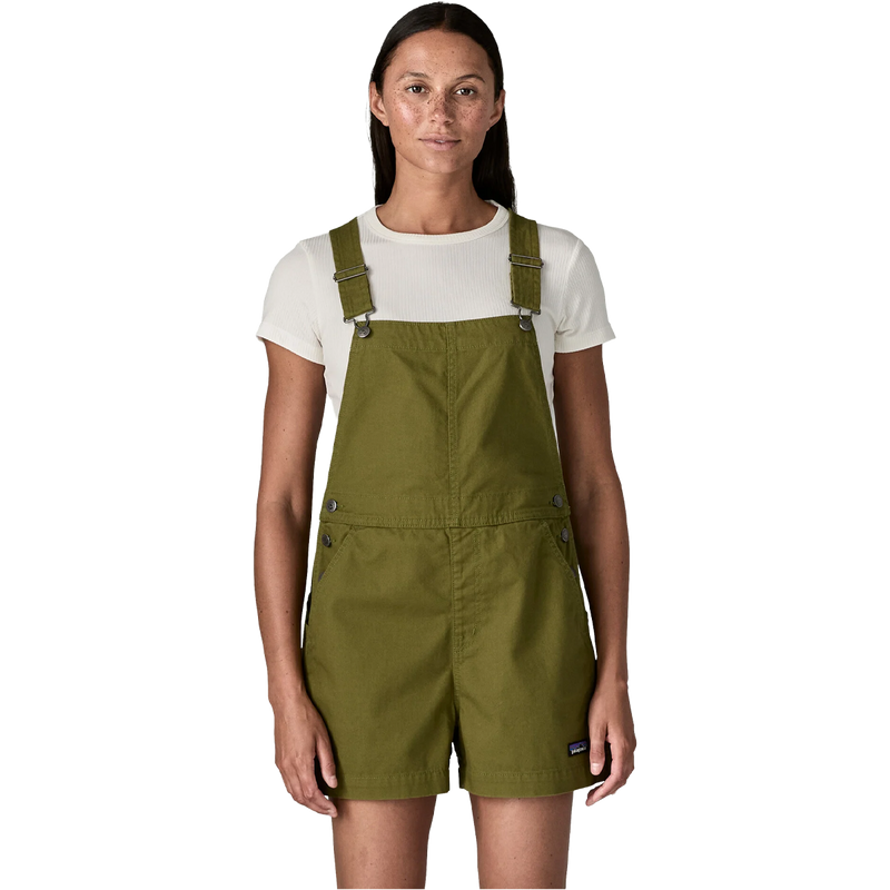Women's Stand Up Overalls 5", Patagonia Women's Stand Up Overalls 5" in Caper Green front side on model