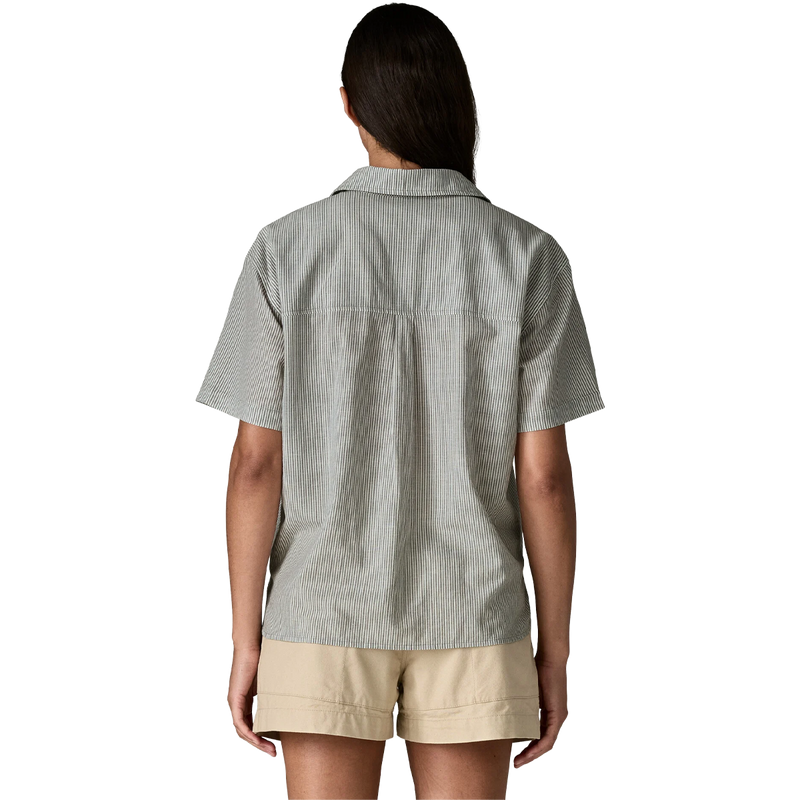 Women's Lightweight A/C Shirt, Patagonia Women's Lightweight A/C Shirt in Smolder Blue back view on model