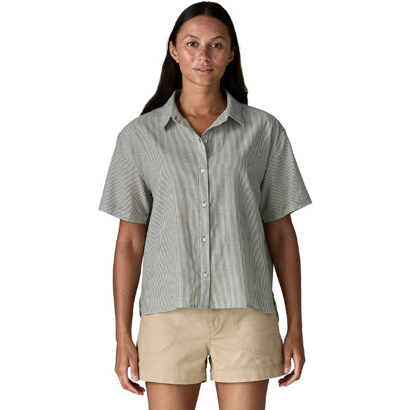 Women's Lightweight A/C Shirt, Patagonia Women's Lightweight A/C Shirt in Smolder Blue front view on model