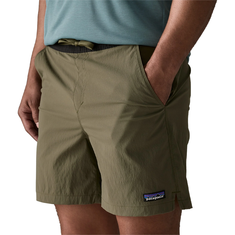 Men's Baggies Lights, Patagonia Baggies Lights in Basin Green angled view pocket detail