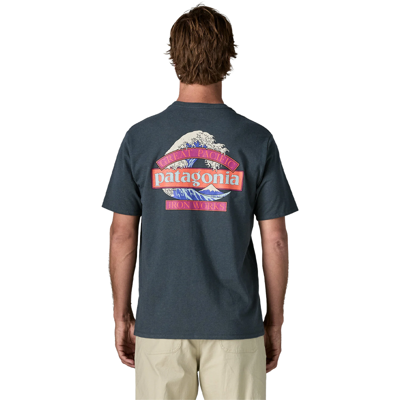 Men's Great Waves Responsibili-Tee, Patagonia Men's Great Waves Responsibili-Tee in Summit Blue on model back view