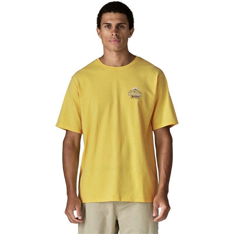 Men's Great Waves Responsibili-Tee, Patagonia Men's Great Waves Responsibili-Tee in Lemon Zest front view on model