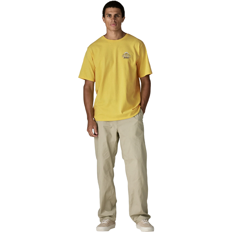 Men's Great Waves Responsibili-Tee, Patagonia Men's Great Waves Responsibili-Tee in Lemon Zest full body of model