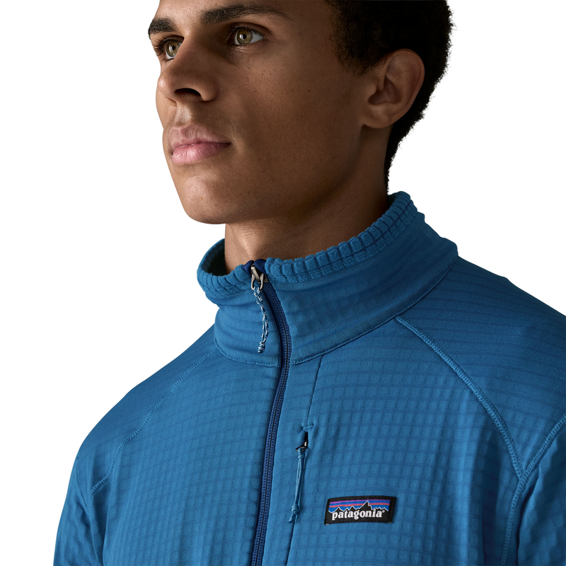 Men's R1 Jacket, Patagonia Men's R1 Jacket in AQT-Aquatic Blue collar