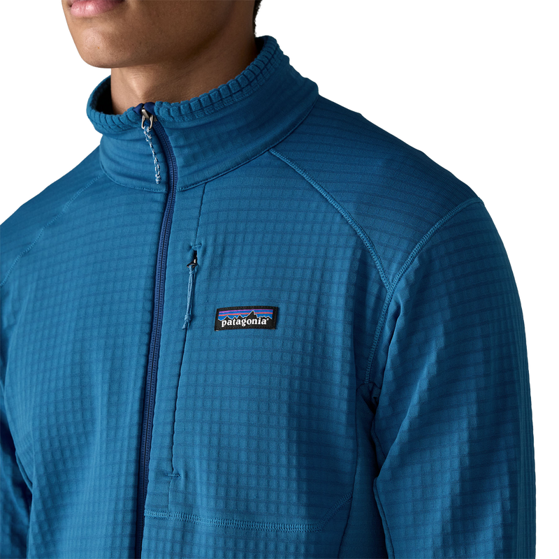 Men's R1 Jacket, Patagonia Men's R1 Jacket in AQT-Aquatic Blue front front pocket