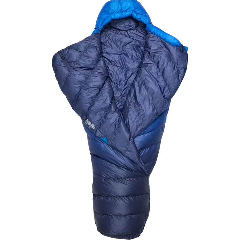Wraptor 15 Down Short, Marmot Wraptor 15 Down in 3717-Clear Blue/Arctic Navy flaps unfolded