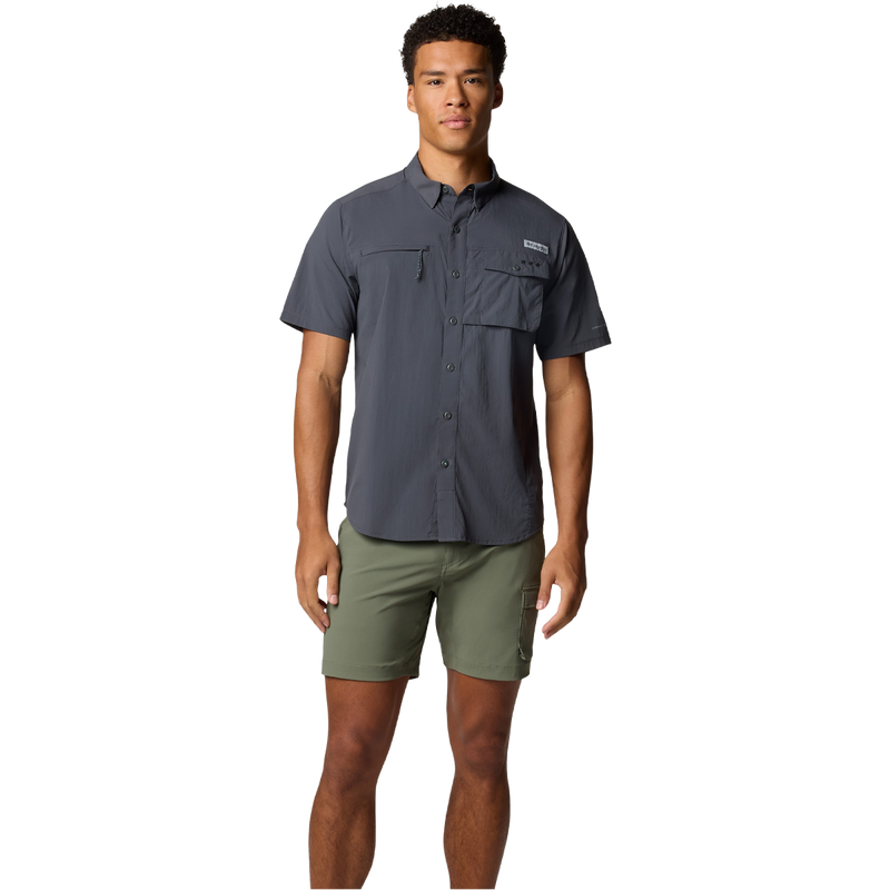 Men's Wild Cast Short Sleeve Shirt, Columbia  Wild Cast Short Sleeve Shirt in Shark full body on mode.