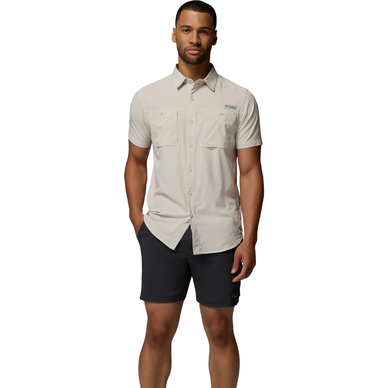 Men's Wild Cast Vent Short Sleeve Shirt, Columbia Wild Cast Vent Short Sleeve Shirt in Dark Stone full body view