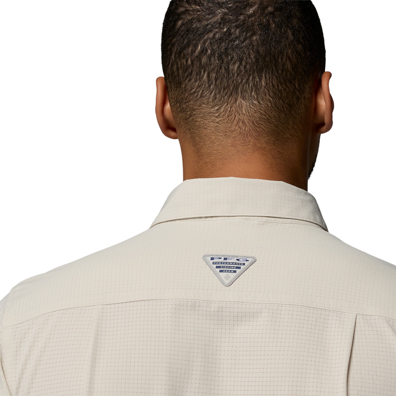 Men's Wild Cast Vent Short Sleeve Shirt, Columbia Wild Cast Vent Short Sleeve Shirt in Dark Stone back view with logo detail