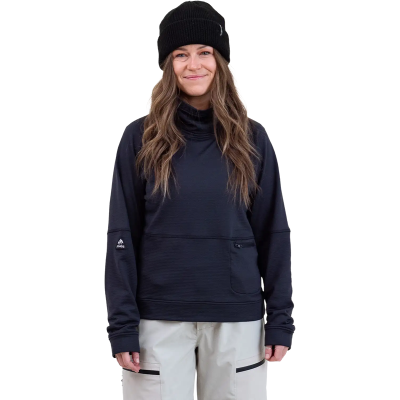 Women's Flagship Recycled Grid Fleece, Jones Snowboards Women's Flagship Recycled Grid Fleece in Stealth Black front