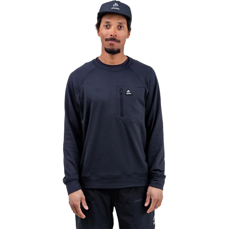 Flagship Recycled Grid Fleece Crew, Jones Snowboards Flagship Recycled Grid Fleece Crew in Black front
