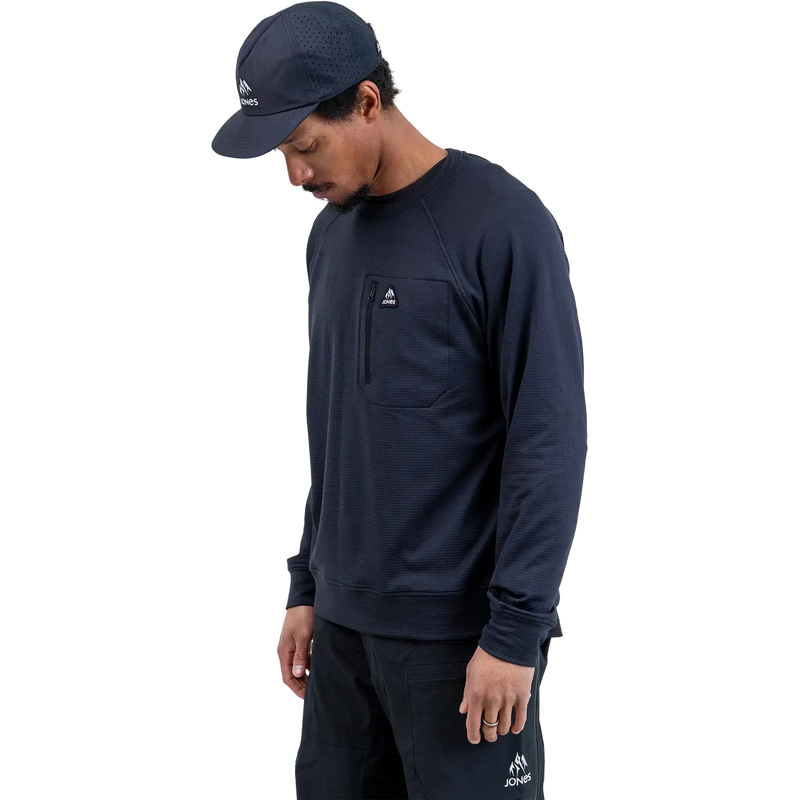 Flagship Recycled Grid Fleece Crew, Jones Snowboards Flagship Recycled Grid Fleece Crew in Black front left