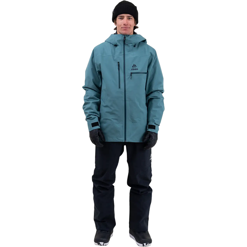 Men's Shralpinist Stretch Recycled Jacket, Jones Snowboards Men's Shralpinist Stretch Recycled Jacket in Atlantic Blue front full length