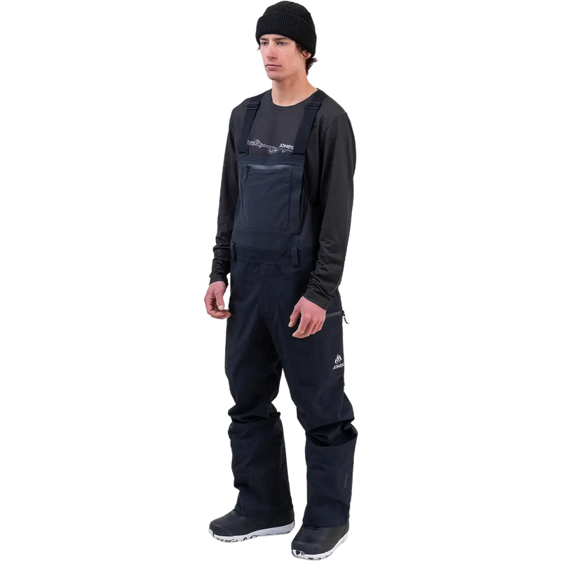 Men's Shralpinist Stretch Recycled Bib, Jones Snowboards Men's Shralpinist Stretch Recycled Bib in Stealth Black front left