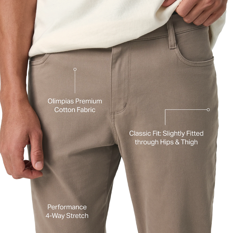 Men's Meta Cotton Pant Classic Fit 32", Vuori Men's Meta™ Cotton Pant Classic Fit 32" infographic