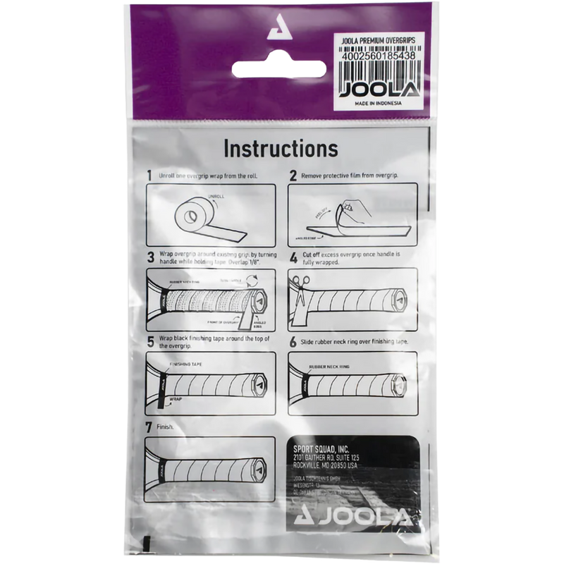 Premium Pickleball Overgrip 4 Pack, Joola Premium Pickleball Overgrip 4 Pack package back