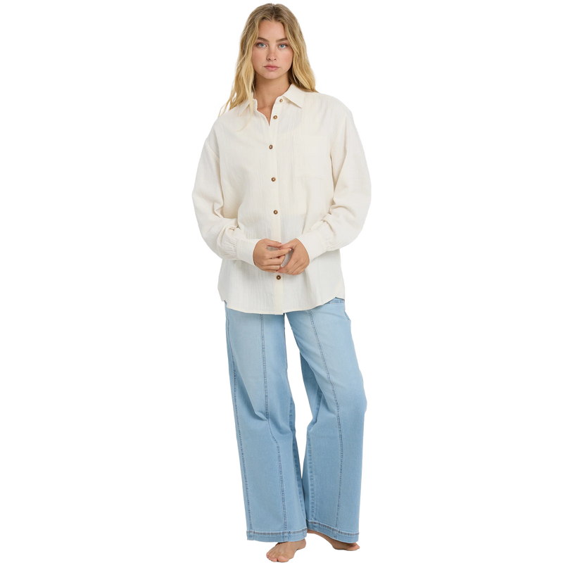 Women's Wanderer Solid Long Sleeve Woven Top, Billabong Women's Wanderer Solid Long Sleeve Woven Top Full View