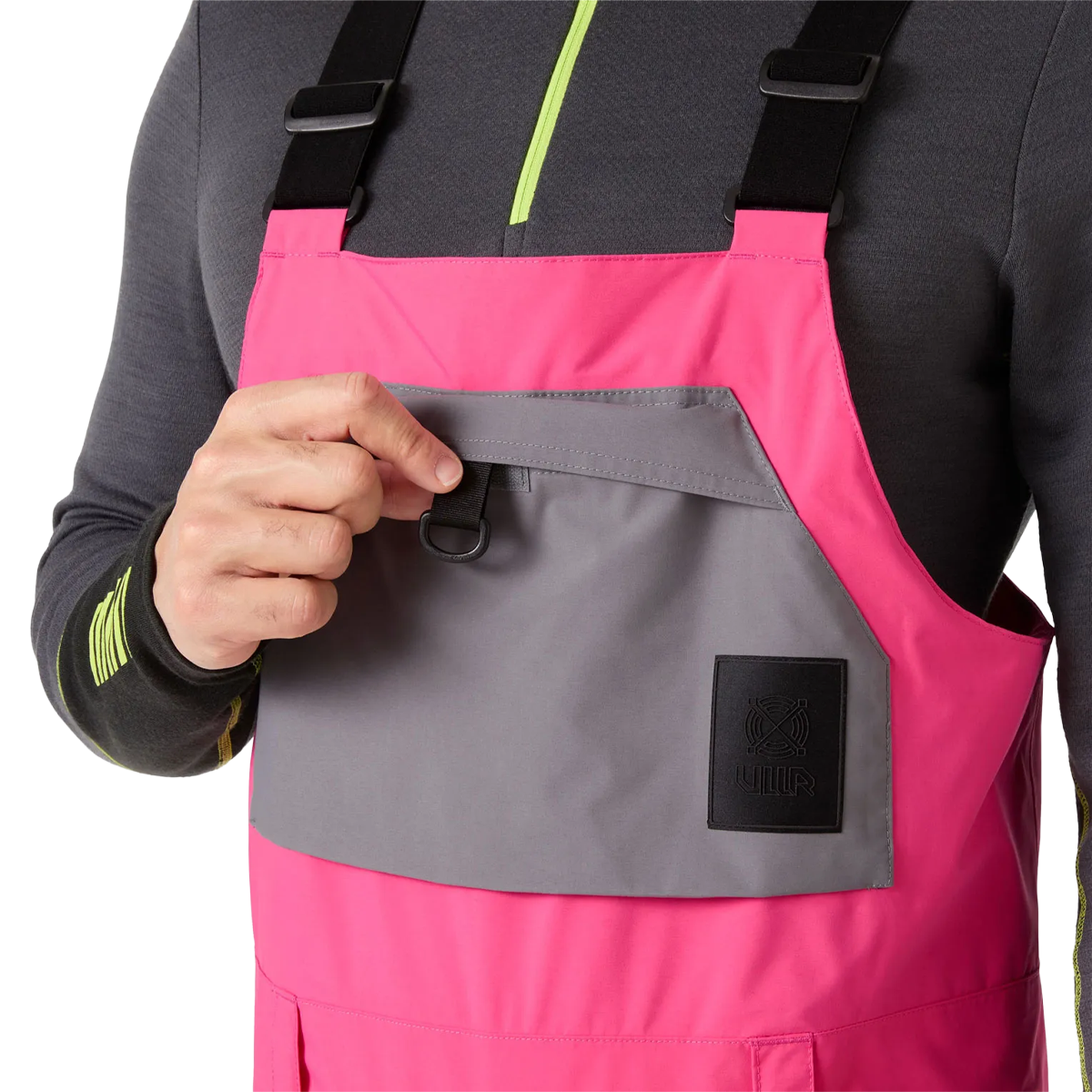 Helly Hansen Ullr D Shell Bib Pant in Hot Pink chest pocket detail