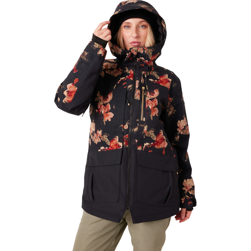 Women's Incline Parka Jacket, Roxy Women's Incline Parka Jacket in R1G Rose Garden front with hood up