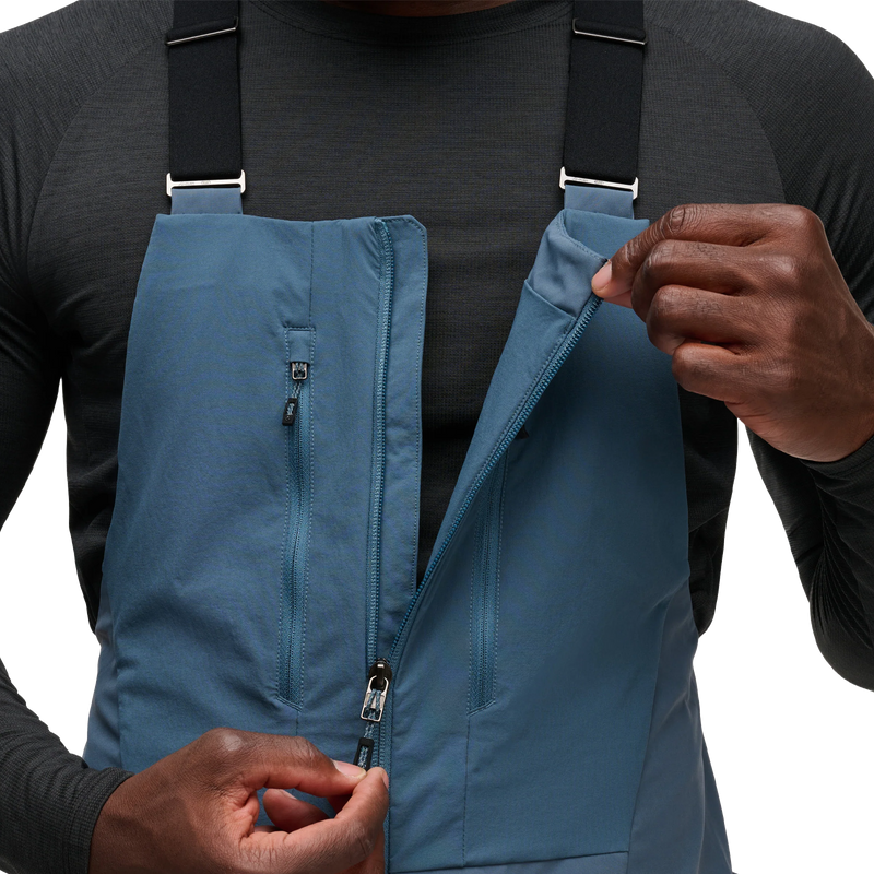 Men's Recon Stretch Bibs, Black Diamond Men's Recon Stretch Bibs chest zipper