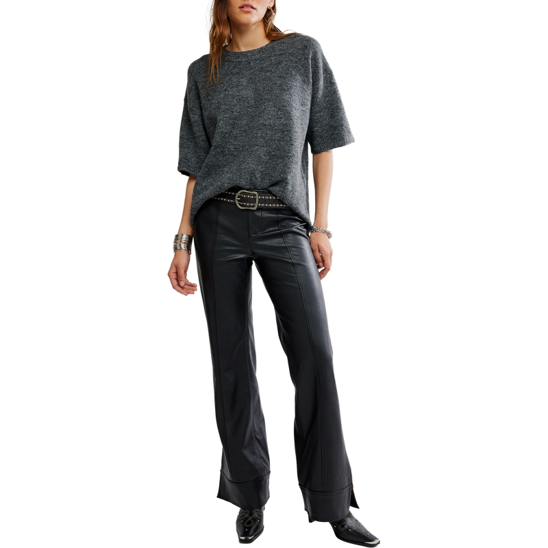 Women's Margo Sweater Tee, Free People Women's Margo Sweater Tee in 0052-Charcoal Heather front full length