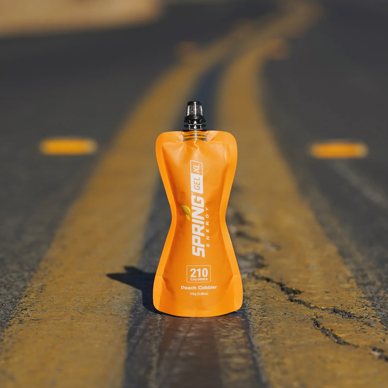 Peach Cobbler Gel XL, Spring Nutrition Peach Cobbler Gel XL on road