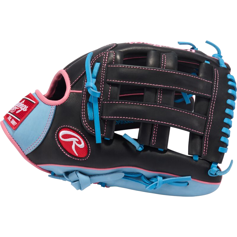 R9 12.75" Pro H-Web Left Hand Throw, Rawlings R9 12.75" Pro H-Web in Black/Columbia Blue outside thumb