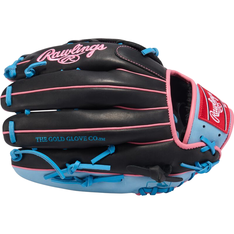 R9 12.75" Pro H-Web Left Hand Throw, Rawlings R9 12.75" Pro H-Web in Black/Columbia Blue outside small finger