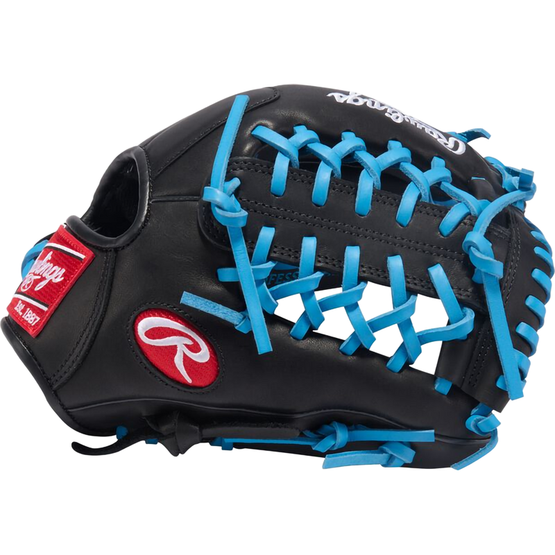 R9 ContourFit - 11.5" Trap-Eze Web Left Hand Throw, Rawlings R9 ContourFit - 11.5" Trap-Eze Web Left Hand Throw in Black/Columbia Blue outside thumb