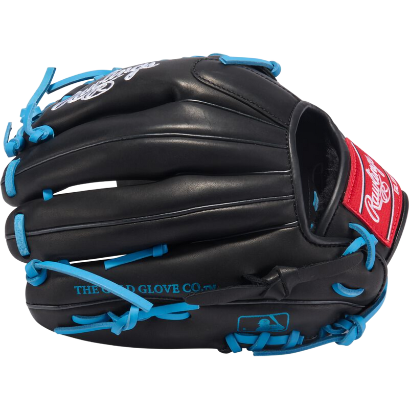 R9 ContourFit - 11.5" Trap-Eze Web Left Hand Throw, Rawlings R9 ContourFit - 11.5" Trap-Eze Web Left Hand Throw in Black/Columbia Blue outside small finger