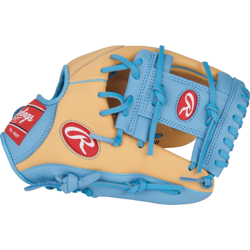 Youth Select Pro Lite Lindor 11.5" I-Web, Rawlings Youth Select Pro Lite Lindor 11.5" I-Web in Camel/Columbia Blue outside profile thumb