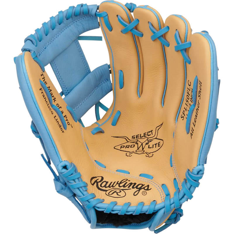 Youth Select Pro Lite Lindor 11.5" I-Web, Rawlings Youth Select Pro Lite Lindor 11.5" I-Web in Camel/Columbia Blue palm