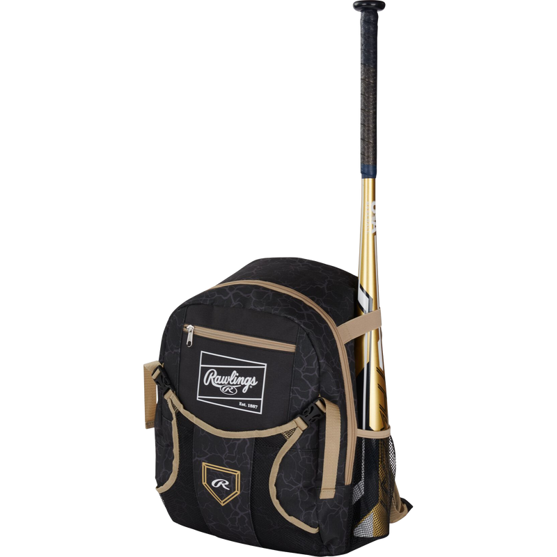 TBall Backpack, Rawlings TBall Backpack in Black front right bat