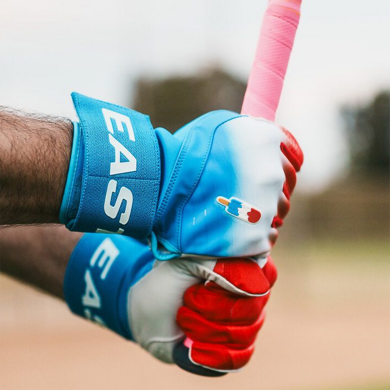 Youth Walk-Off Locked In Ethos Gloves, Easton Sports Youth Walk-Off Locked In Ethos Gloves in Rocket Pop on model with bat