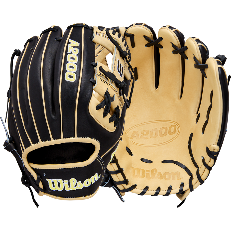 A2000 Infield - 11.5" H-Web, Wilson A2000 Infield - 11.5" H-Web in Black/Blonde front and back