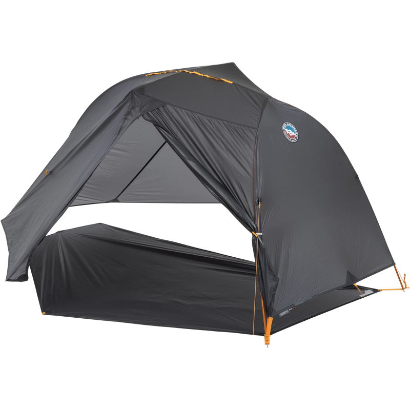 Tiger Wall UL1 Bikepack, Big Agnes Tiger Wall UL1 Bikepack in Asphalt/Evening Primrose with ground cloth in fast fly set up