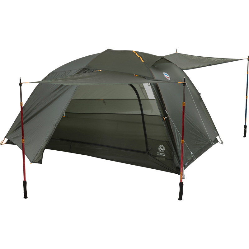 Copper Spur UL2 Bikepack, Big Agnes Copper Spur UL2 Bikepack in Lichen Green with door awnings set up