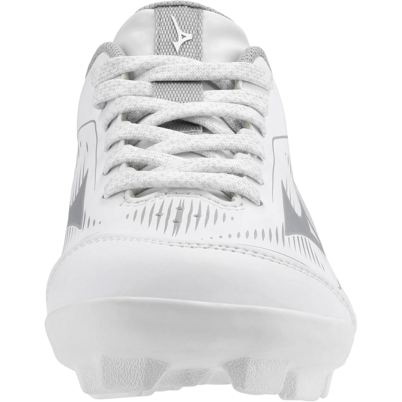 Youth CushionRevo Finch JR softball cleat, Mizuno Youth CushionRevo Finch JR softball cleat in White/Silver front