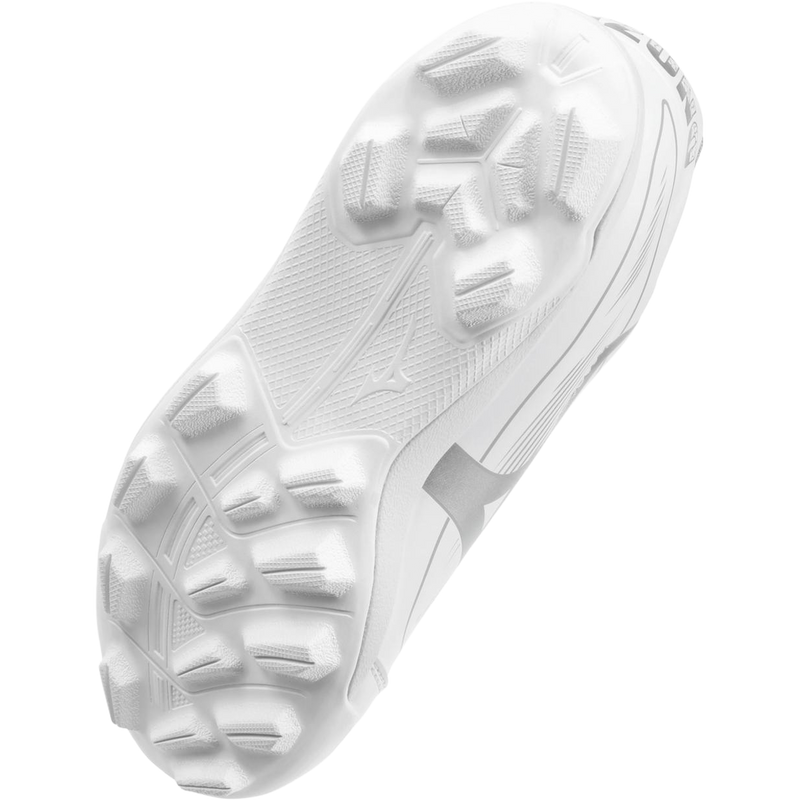 Youth CushionRevo Finch JR softball cleat, Mizuno Youth CushionRevo Finch JR softball cleat in White/Silver bottom