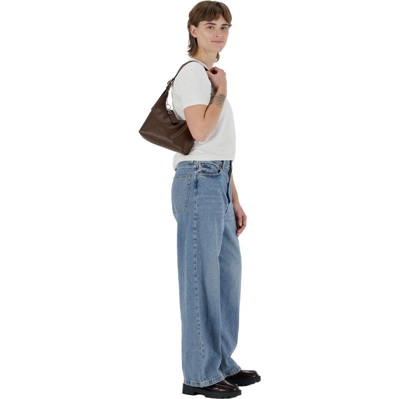 Mini Recycled Leather Shoulder Bag, BAGGU Mini Recycled Leather Shoulder Bag on model shoulder