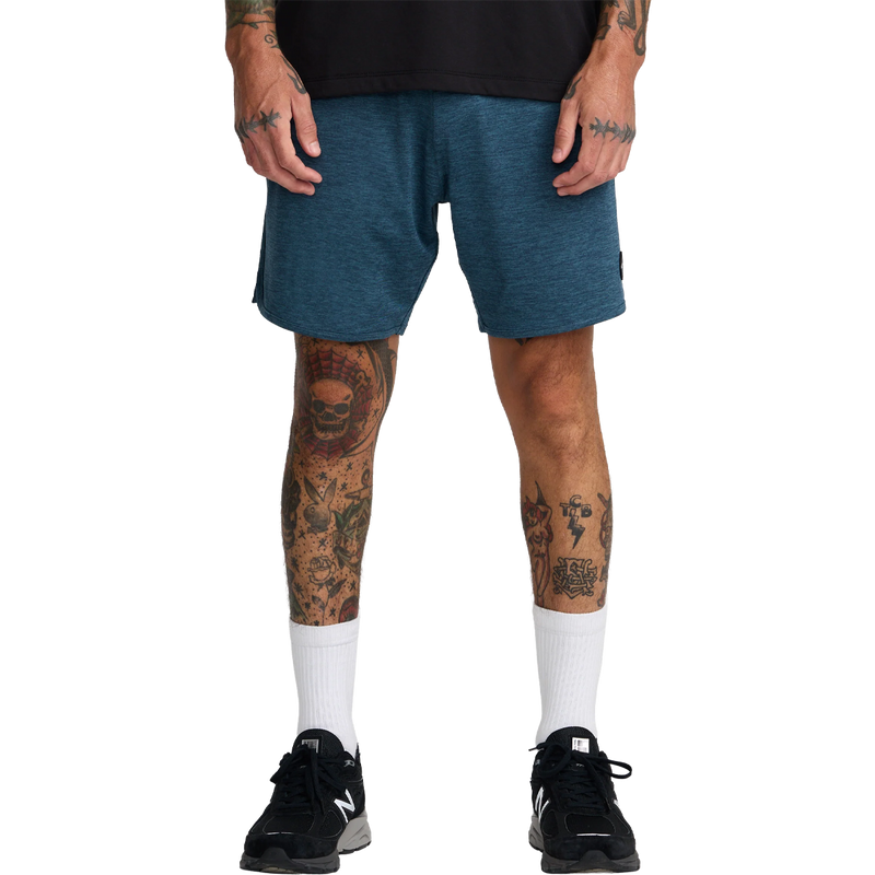 Men's Yogger Recover 17", Men's RVCA Yogger Recover 17" in Duck Blue front view on model